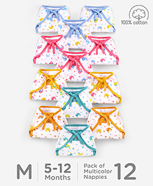 Babyhug Muslin Cloth Nappy Set of 12 Medium - Multicolor Whale Print