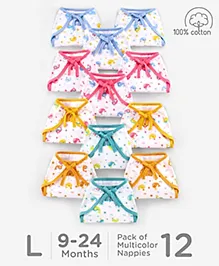Babyhug Muslin Cloth Nappy Set of 12 Large - Multicolor Whale Print