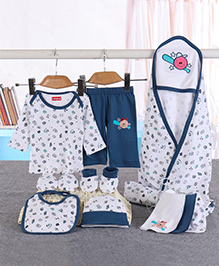 Babyhug  100% Cotton Clothing Gift Set Sports Print Blue - 10 Piece