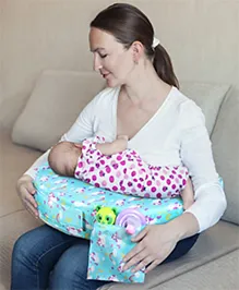 Babyhug Cotton Feeding Pillow With Belt Unicorn Print - Blue | Fits upto waist size 36 inches