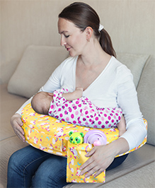Babyhug Cotton Feeding Pillow With Belt Unicorn Print - Yellow | Fits upto waist size 36 inches