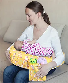 Babyhug Cotton Feeding Pillow With Belt Unicorn Print - Yellow | Fits upto waist size 36 inches