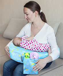 Babyhug Cotton Feeding Pillow With Belt Moon Print - Blue | Fits upto waist size 36 inches