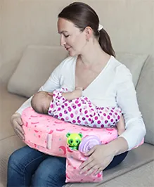 Babyhug Cotton Feeding Pillow With Belt Moon Print - Pink | Fits upto waist size 36 inches