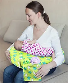 Babyhug Cotton Feeding Pillow With Belt Star Print - Green | Fits upto waist size 36 inches