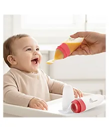 R for Rabbit First Feed Food Feeder with 90ml Capacity for 4M+ Baby, Premium Soft Silicone Food Grade BPA Free for Cereals, Infant, Kids (Red)