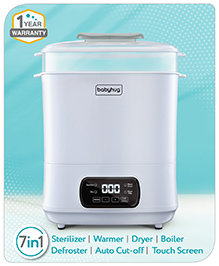 Babyhug 7 in 1 Sterilizer Warmer Cum Dryer - White| Milk & Food Warming| Egg Boiler| Auto Cut-off| Boil Veggies| Thaw Frozen Milk| Kills 99.9% Germs| Compartment for Accessories| Warrenty| 8 Bottles