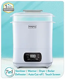 Babyhug 7 in 1 Sterilizer Warmer Cum Dryer - White| Milk & Food Warming| Egg Boiler| Auto Cut-off| Boil Veggies| Thaw Frozen Milk| Kills 99.9% Germs| Compartment for Accessories| Warrenty| 8 Bottles