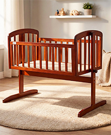 Babyhug Joy Plus Cradle with Mosquito Net  Walnut| Solid Pinewood| Sturdy Construct| Easy to Assemble| Swing Lock