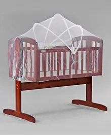 Babyhug Joy Plus Cradle with Mosquito Net  Walnut| Solid Pinewood| Sturdy Construct| Easy to Assemble| Swing Lock