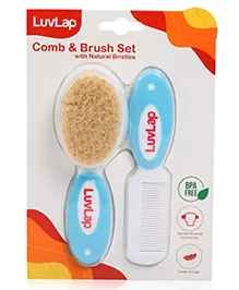 LuvLap Baby Hair Brush & Comb Set with Rounded Tips & Natural Bristles, Safe for Baby's Scalp & Hair  White & Blue