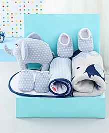 Babyhug Knitted Gift Set Elephant Print Pack of 5 - Blue