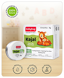 Babyhug 100% Natural Kajal - 8g| Tear-Free Formula| Baby Safe| Cow Ghee, Tulsi| Paraben Free| Super Stay Black Finish| Organic Ingredients