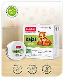 Babyhug 100% Natural Kajal - 8g| Tear-Free Formula| Baby Safe| Cow Ghee, Tulsi| Paraben Free| Super Stay Black Finish| Organic Ingredients