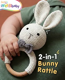 Intellibaby Crochet & Wood Bunny Rattle |Tactile & Auditory Development Baby Rattle | Safety Certified Toy for Newborns|Paediatrician Approved | BIS Certified